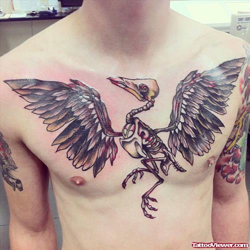 Bird Skeleton Chest Tattoo