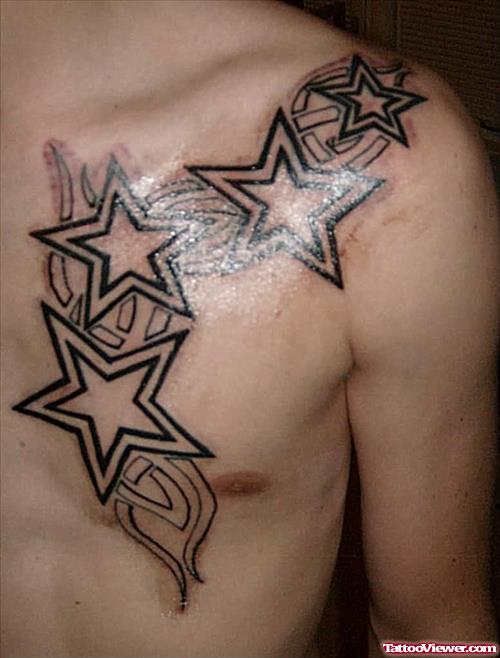 Awesome Black Stars Chest Tattoo For Men