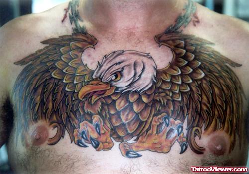 Colored Ink Bad Eagle Chest Tattoo