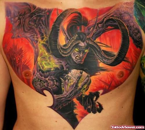 Scary Satan Tattoo On Chest