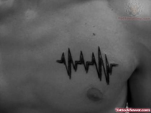 Heart Rhythm Tattoo On Men Chest