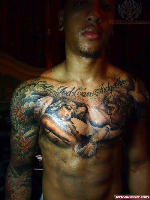 Only God Can Judge Me Tattoo On Chest