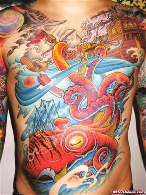 Ocean Octopus Tattoo On Chest