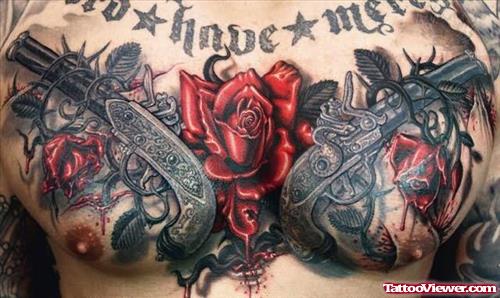 Guns and Rose Tattoos on Chest