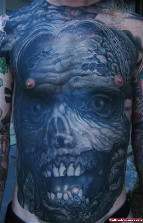 Zombie Skull Tattoo On Chest