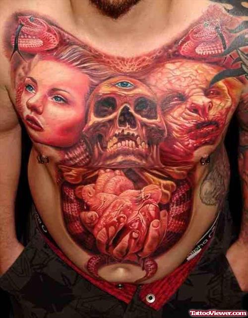 Scary Color Tattoo On Chest