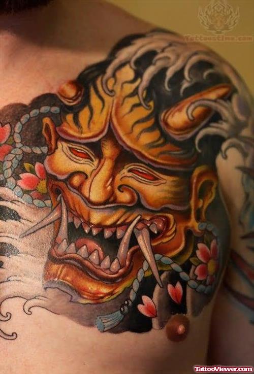 Japanese Demon Tattoo On Chest