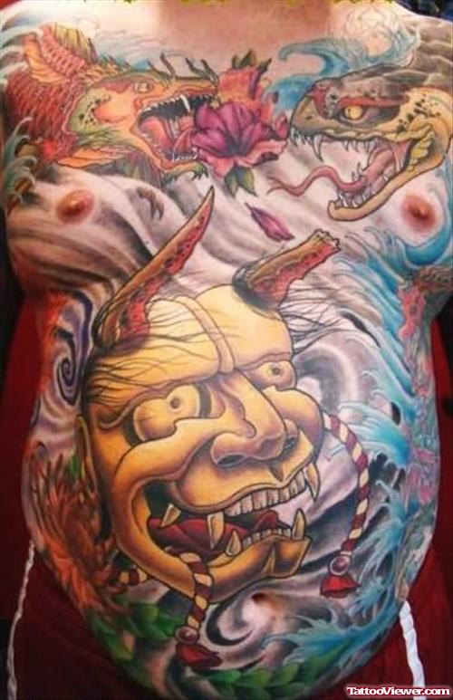 Dragon And Demon Tattoos On Chest