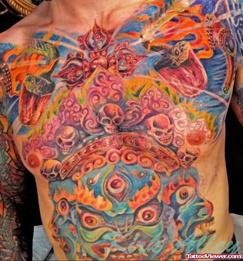 Demon And Snakes Tattoo On Chest