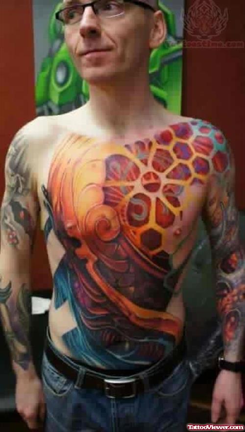 Color Ink Chest Tattoo