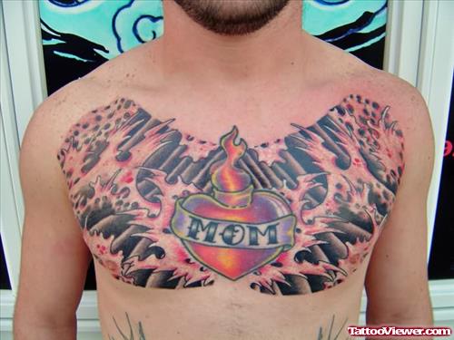 Burning Heart Tattoo On Chest