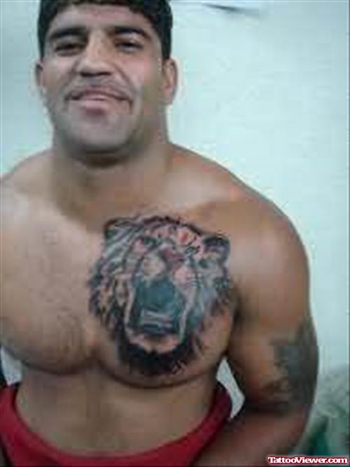 Roaring Lion Tattoo On Chest