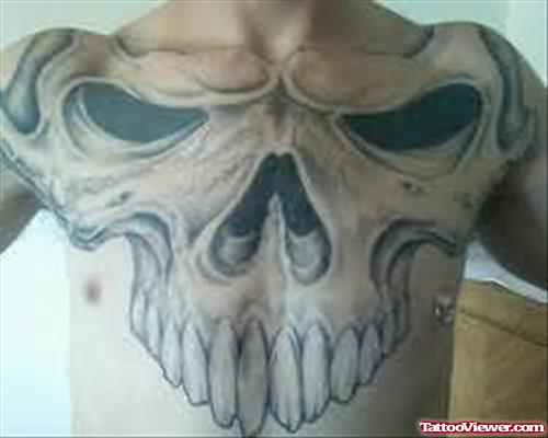 Large Skull Tattoo On Chest