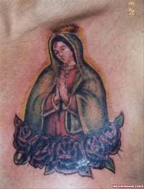 Lovable Mary Tattoo On Chest
