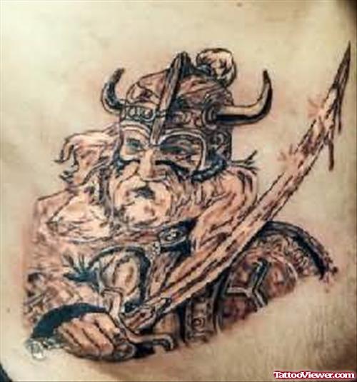 Mature Warrior Tattoo On Chest