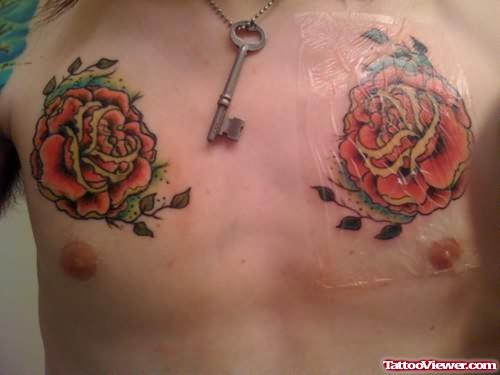 Red Roses Tattoos On Chest