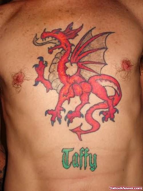 Red Dragon Tattoo On Chest