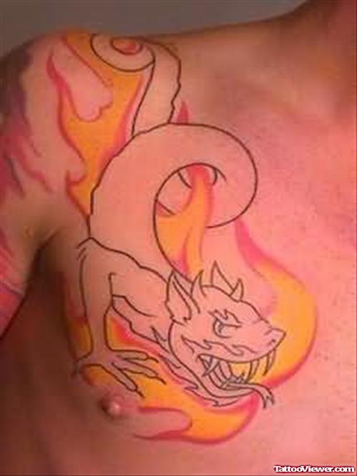 Fire and Flame Tattoo On Chest