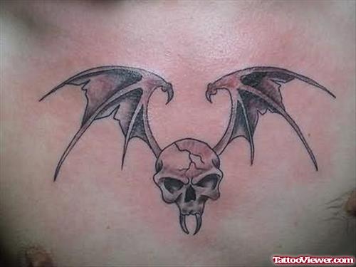 Skull Wings Tattoo On Chest