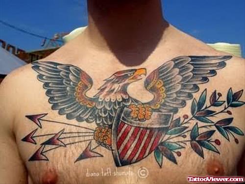 Eagle Coloured Tattoo On Chest