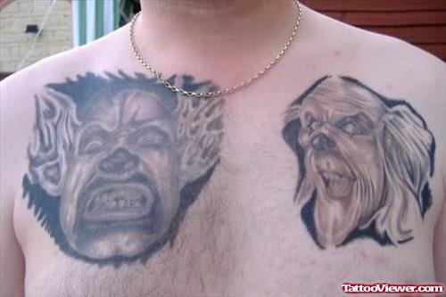 Scary Faces Tattoo On Chest