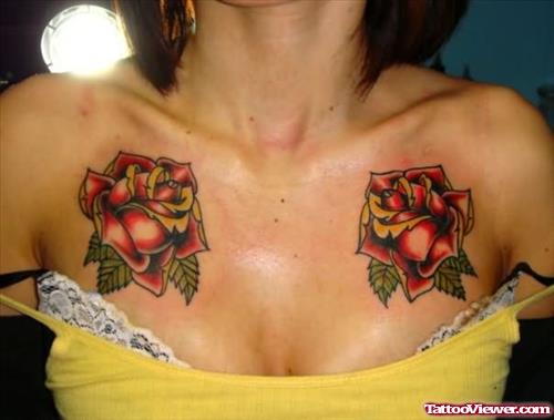 Traditional Roses Chest Tattoo