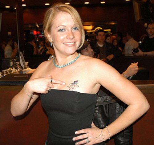 Melissa Joan Showing Her Chest Tattoo