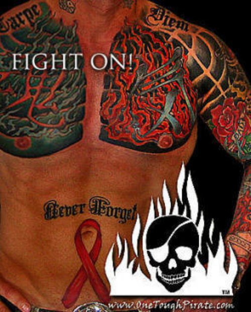 Colored Ink Caroe Diem Flames Chest Tattoo