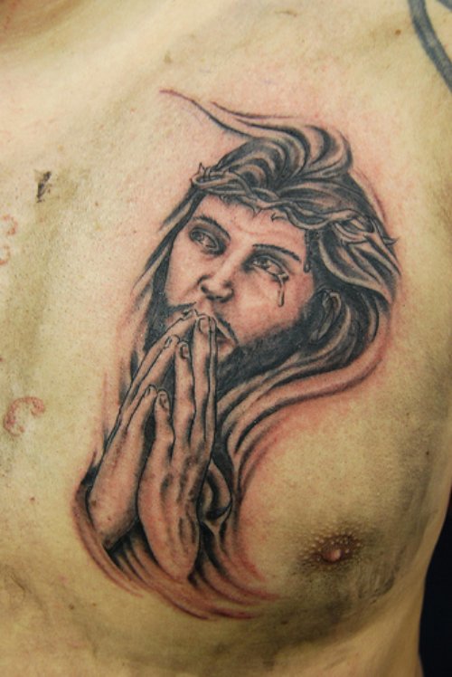 Praying Jesus Chest Tattoo