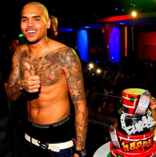 Chris Brown Showing His Chest Tattoo