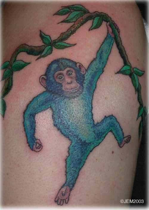 Colored Chimpanzee Tattoo On Sleeve