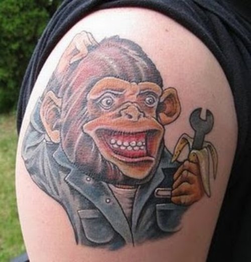 Colored Funny Chimpanzee Tattoo
