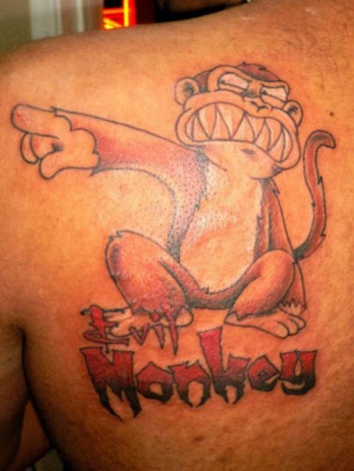 Monkey Chimpanzee Tattoo On Left Back Shoulder