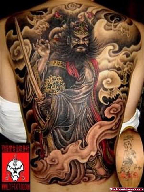 Stylish Chinese Tattoo On Back