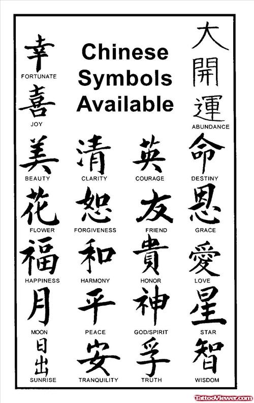 Chinese Tattoo Symbols Available