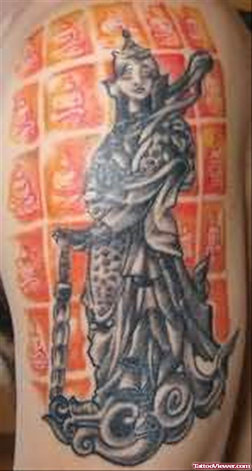 Chinese King Tattoo On Bicep
