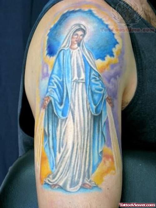 Great Mary Tattoo On Shoulder