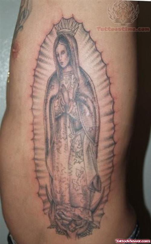 Virginmary Tattoo On Rib