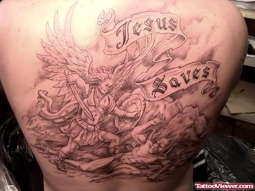 Jesus Saves Tattoo On Back