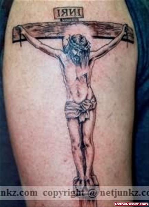 Jesus Hangs Tattoo On Shoulder