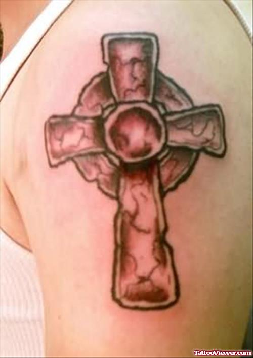 Christian Cross Tattoo On Shoulder