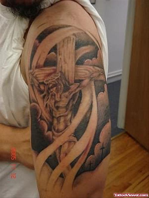 Religious Christ Tattoo On Biceps