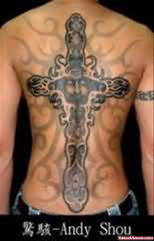 A Big Cross Tattoo On Back