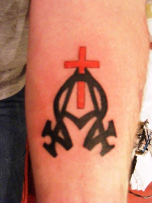 Red Cross And Alpha Christian Tattoo