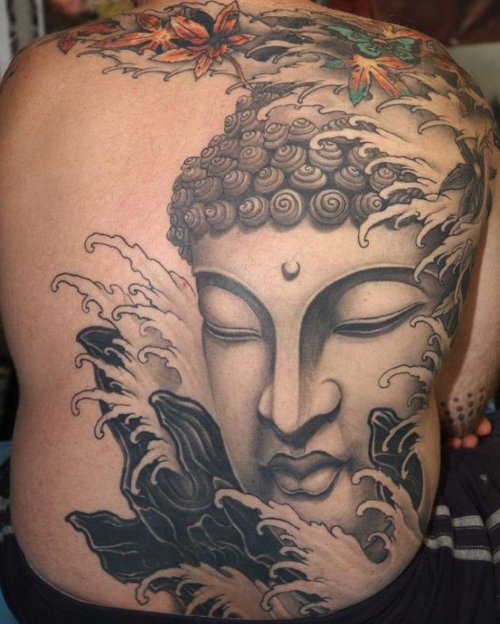 Religious Buddha Christian Tattoo On Back
