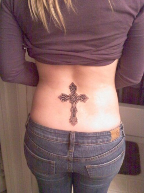 Awful Girl Lowerback Cross Christian Tattoo