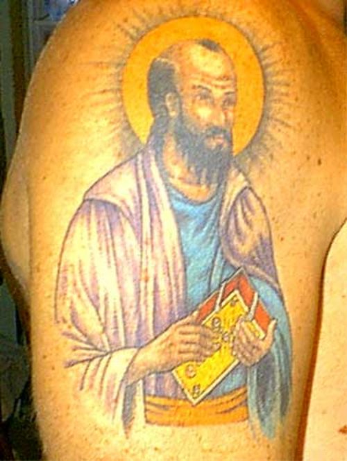 Saint Paul Christian Tattoo On Right Half Sleeve