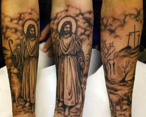 Religious Christian Tattoo On Sleeve
