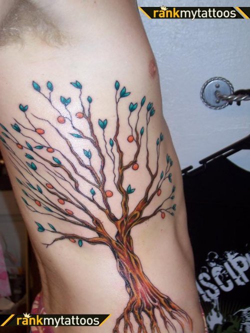 Christian Tree Tattoo On Man Side Rib