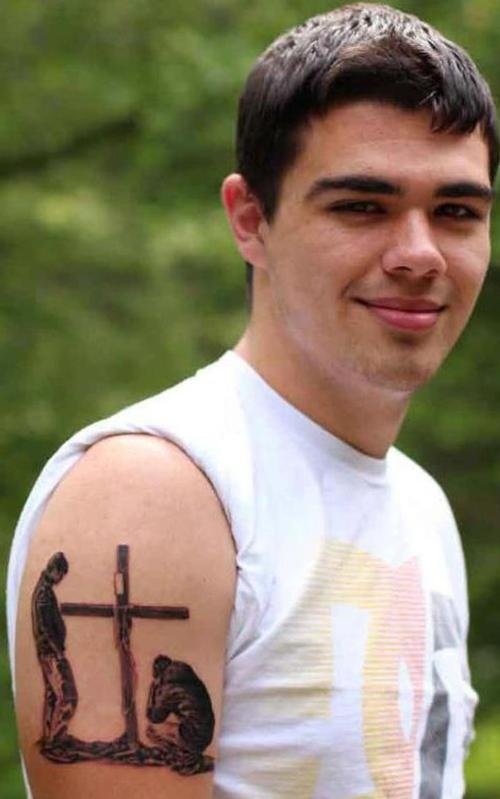 Attractive Man Right Shoulder Christian Tattoo